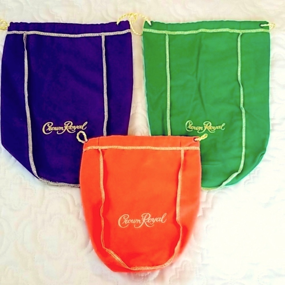10 BAGS CROWN ROYAL Choice of Colors Royal Blue Peach Green Black Tan Gold